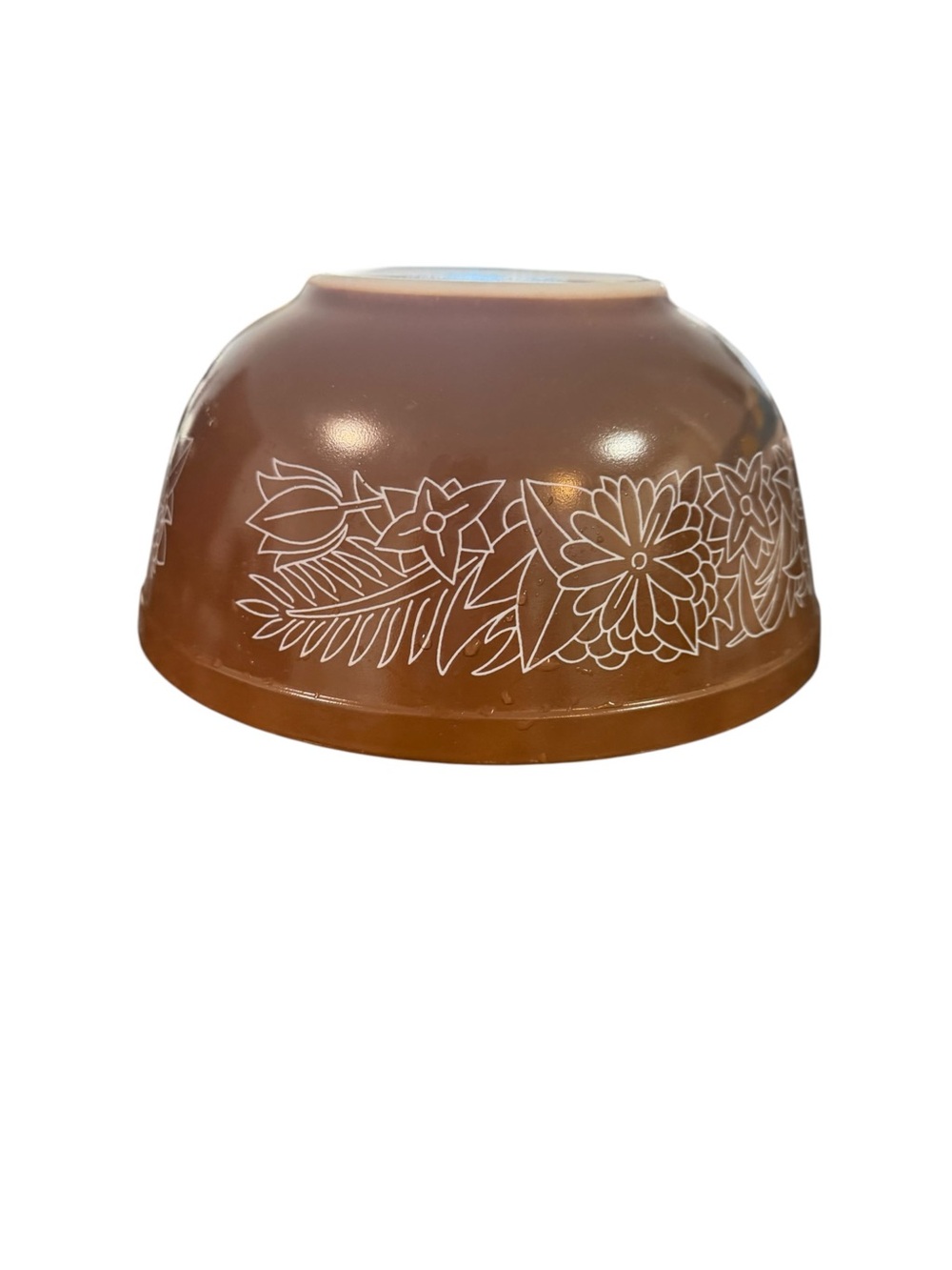Vintage Pyrex Woodland #403 Brown Floral 2.5L 9” Mixing Bowl USA Mid Century